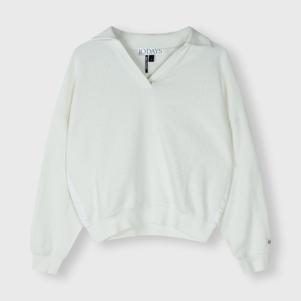 texture fleece polo sweater ecru 10Days