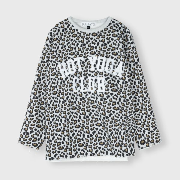 raw edge statement sweater leopard 10 days light grey