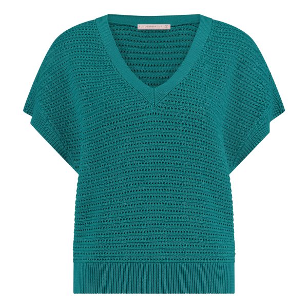 Chiara V-neck crochet top smaragd Studio Anneloes