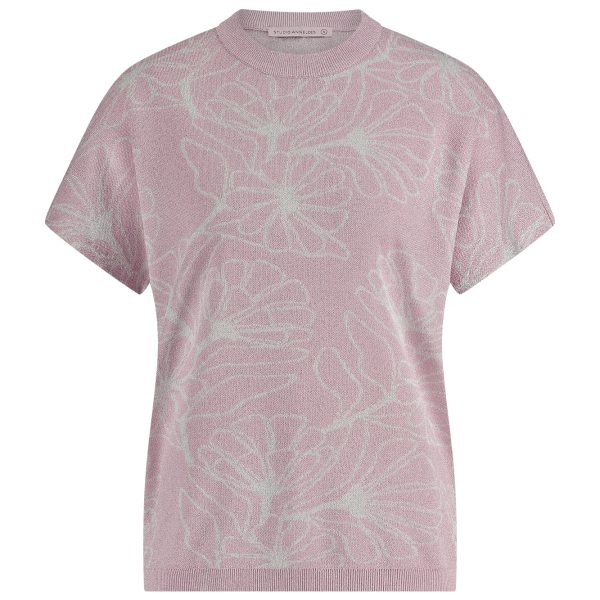 Kalani jaquard flower pullover Pale pink/kit Studio Anneloes