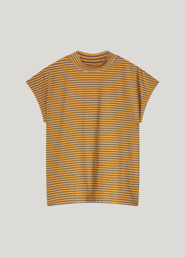 Mock neck top Fine Stripe orange Summum