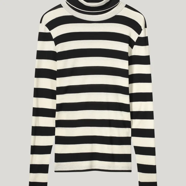 Turtle neck top sheer jersey stripe