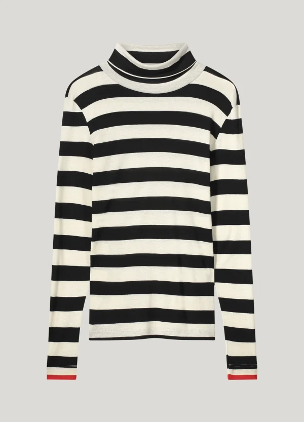 Turtle neck top sheer jersey stripe