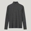 Turtle neck top lurex rib stripe midnight blue Summum