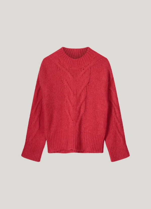 Sweater big cable knit True red Summum