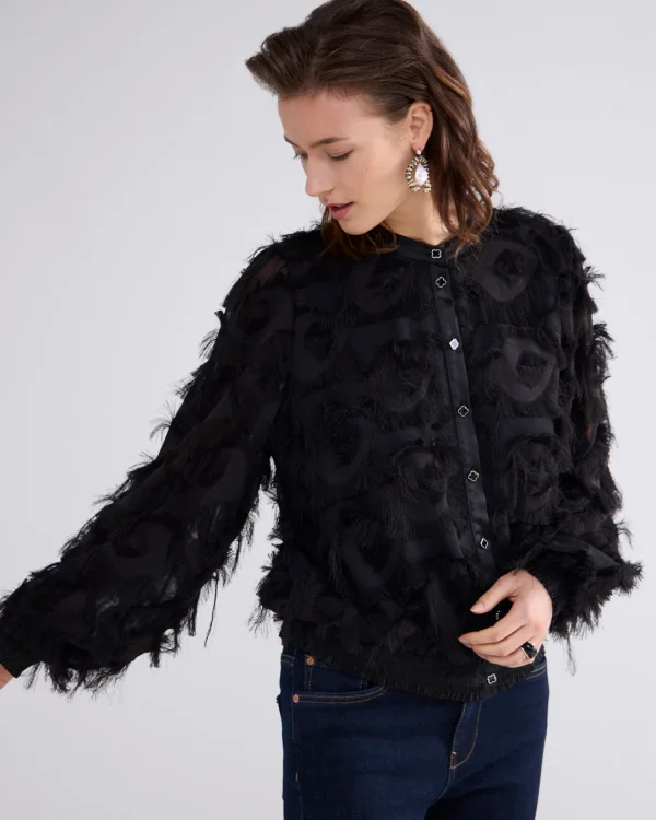 blouse fringe fluffy black summum