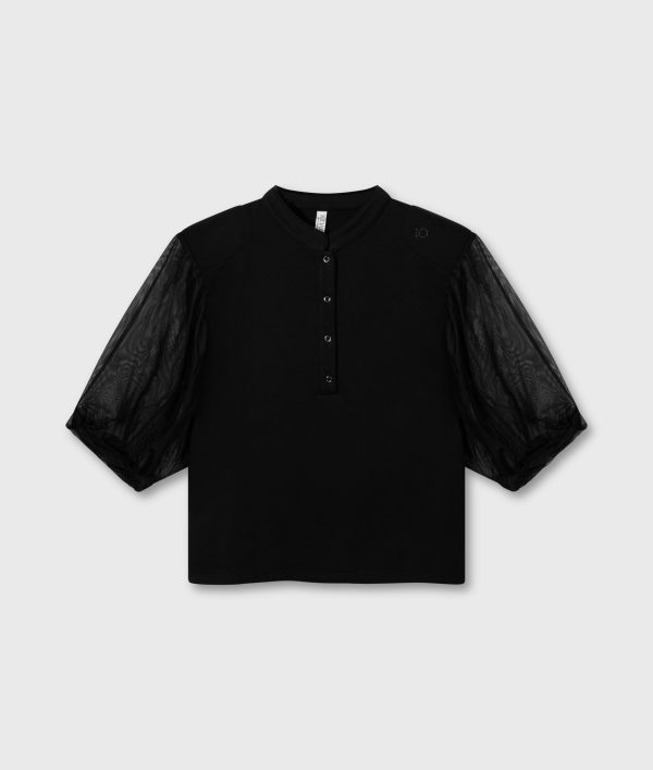 balloon sleeve polo blouse black 10 days