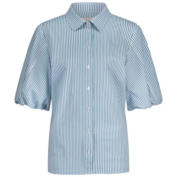 poopy balloon stripe blouse off white/mid blue