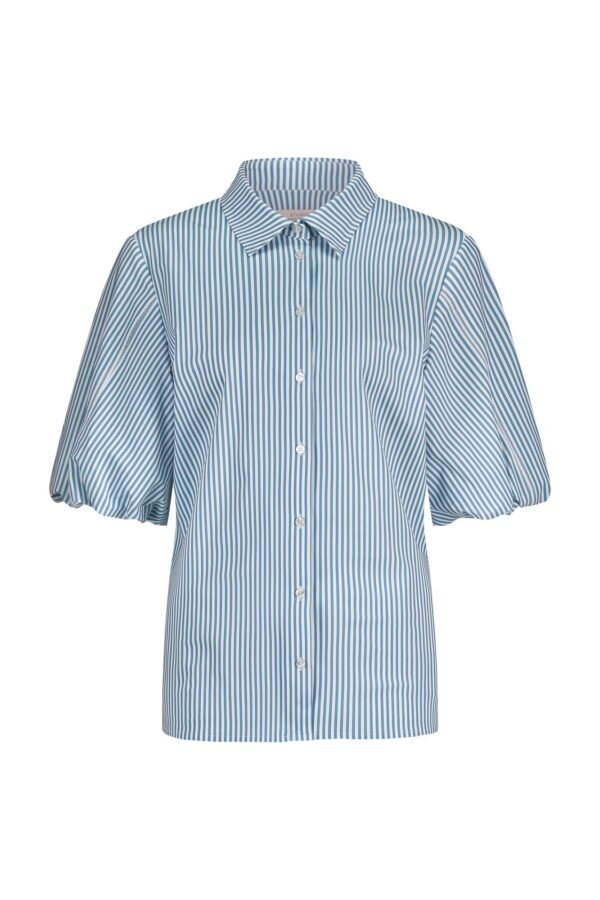 poopy balloon stripe blouse off white/mid blue